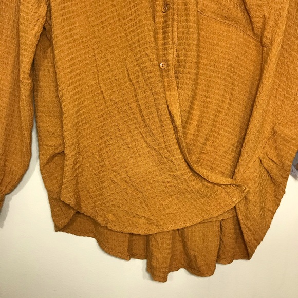 NEW Free People Tunic Blouson Wrap Oversized Button Up Top Gold Long Sleeve Sz S - Picture 7 of 16